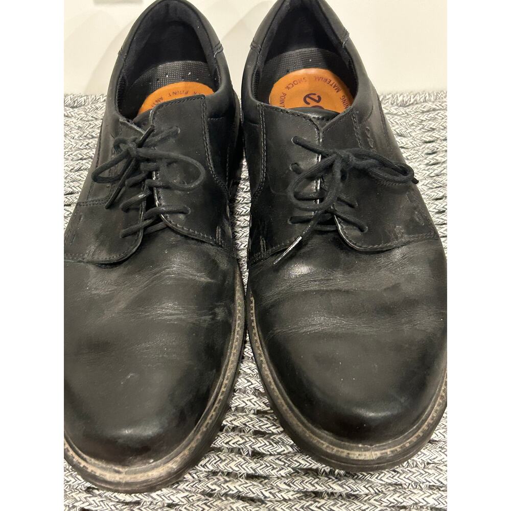 ECCO Shoes Men's Size 9.5 Helsinki Plain Toe Leather Derby Black Dress Shoe